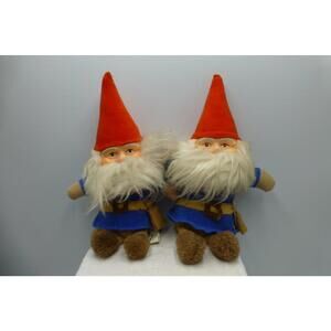 Vintage 1978 Knickerbocker Gnomes Plush Dolls Set of 2 Taiwan Red Hat Blue C12